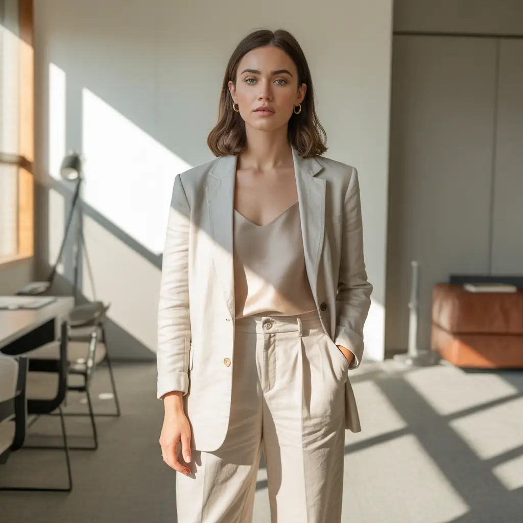 Linen Blazer and Wide-Leg Trousers