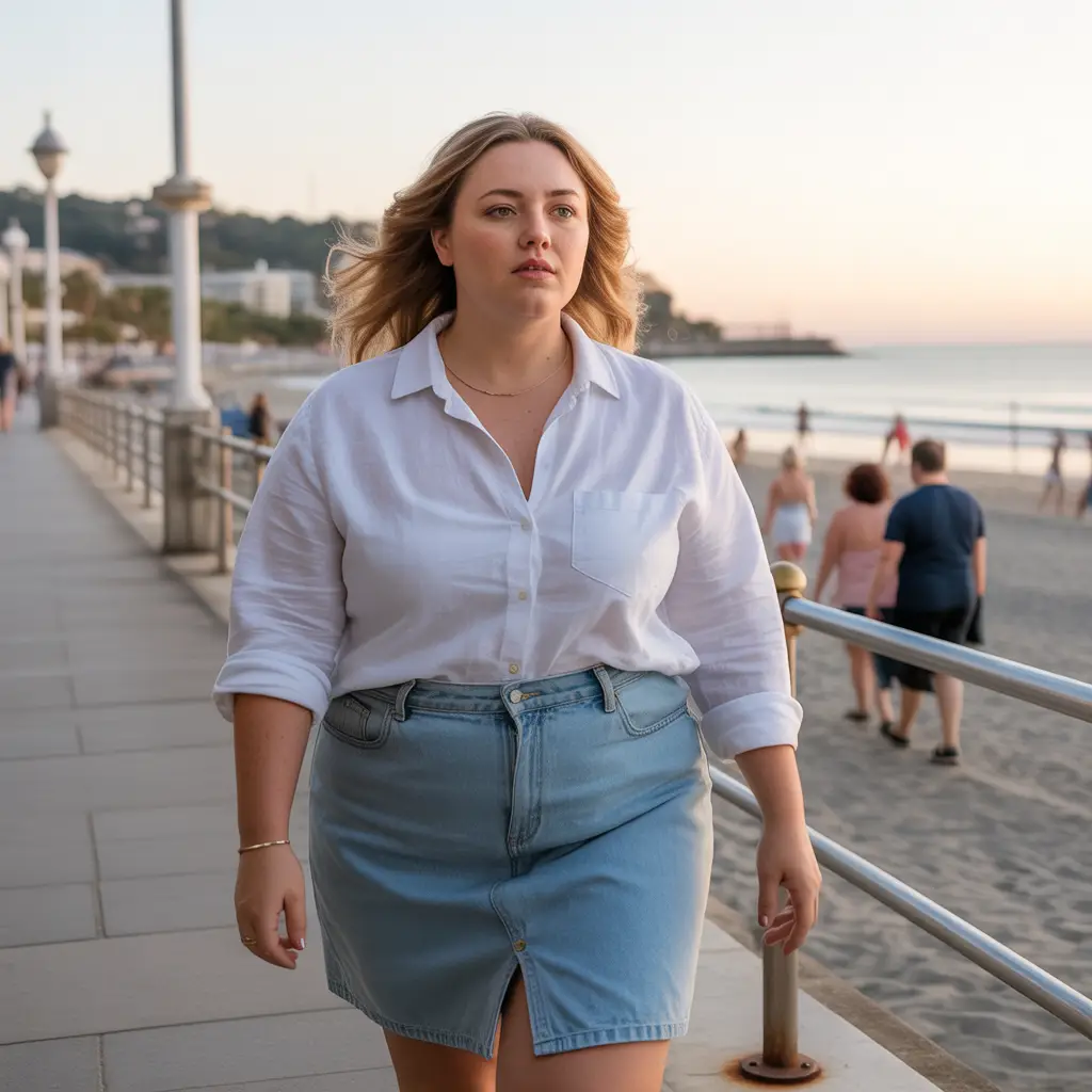 Linen Button-Down Shirts and Denim Skirts