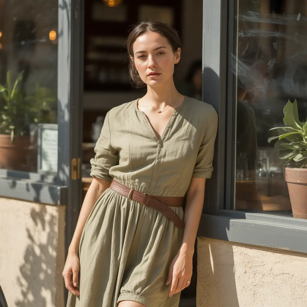 Linen Dress with Waist Belt
