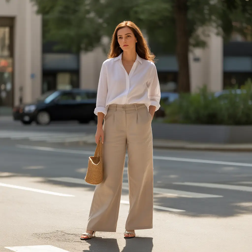 Linen Wide-Leg Pants and Loose Blouses