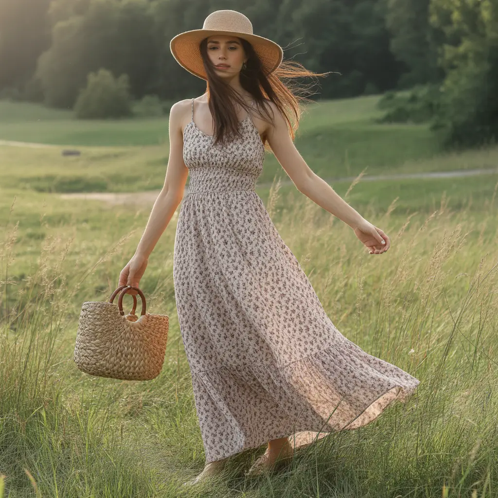 Maxi Dress with Straw Accessories