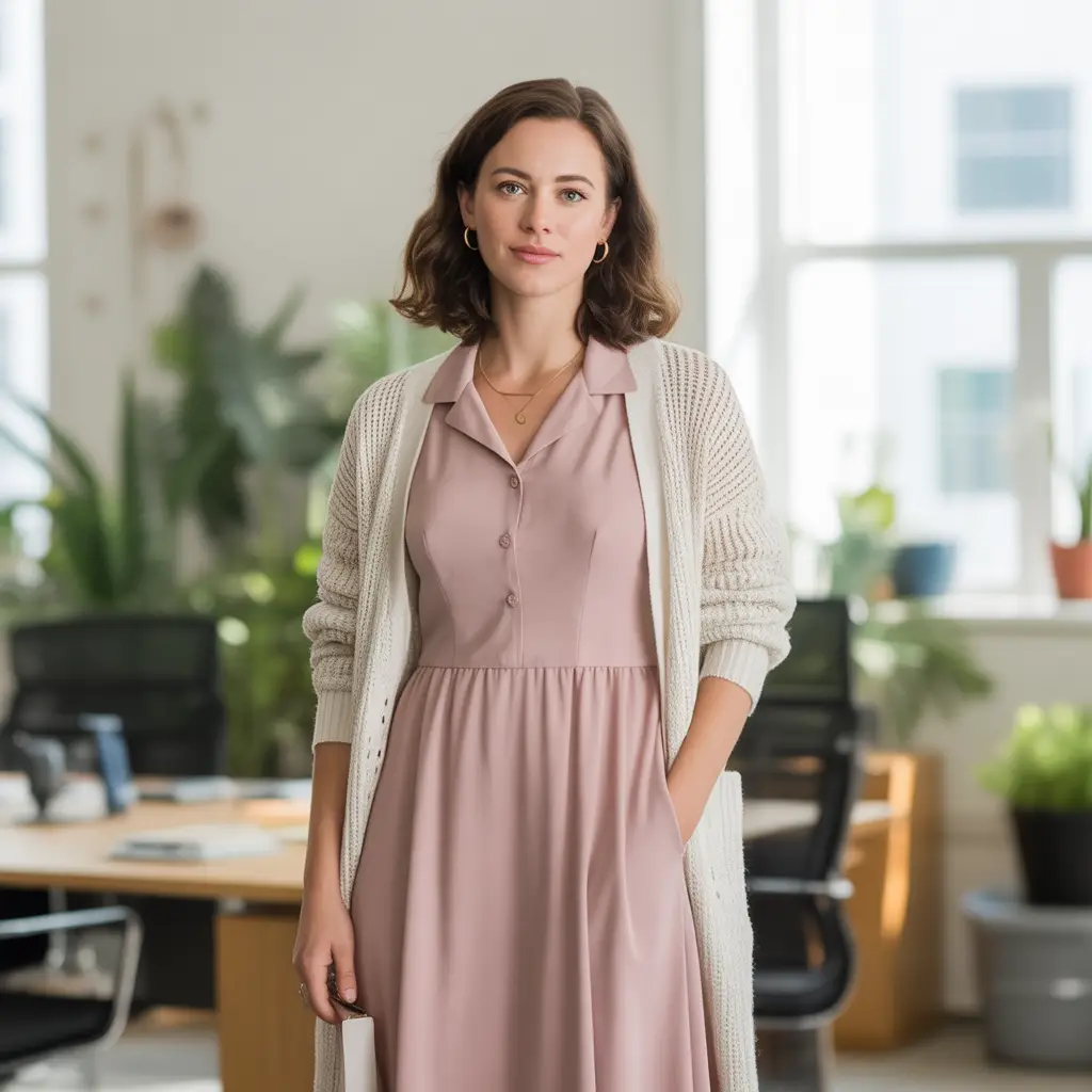 Midi Dress with Light Cardigan