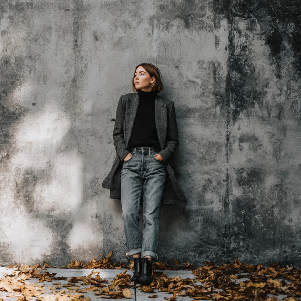 Oversized Blazer with Turtleneck and Jeans