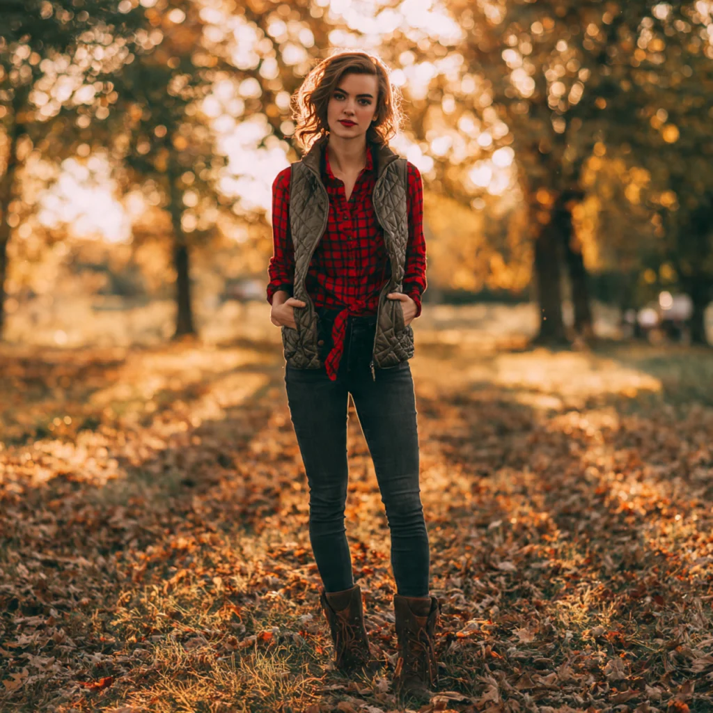Plaid Shirt with Vests and Skinny Jeans