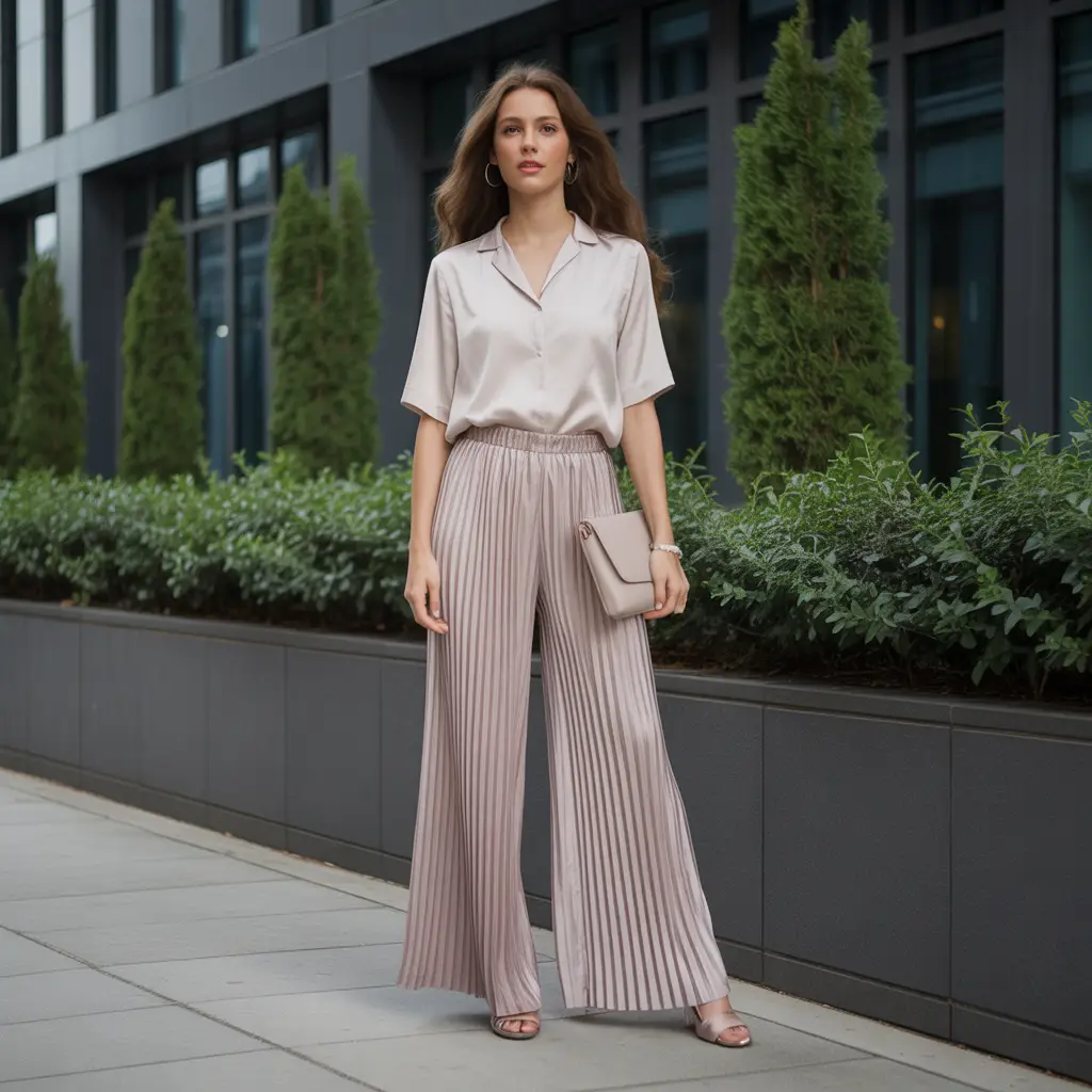 Pleated Palazzo Pants and Flowy Tops