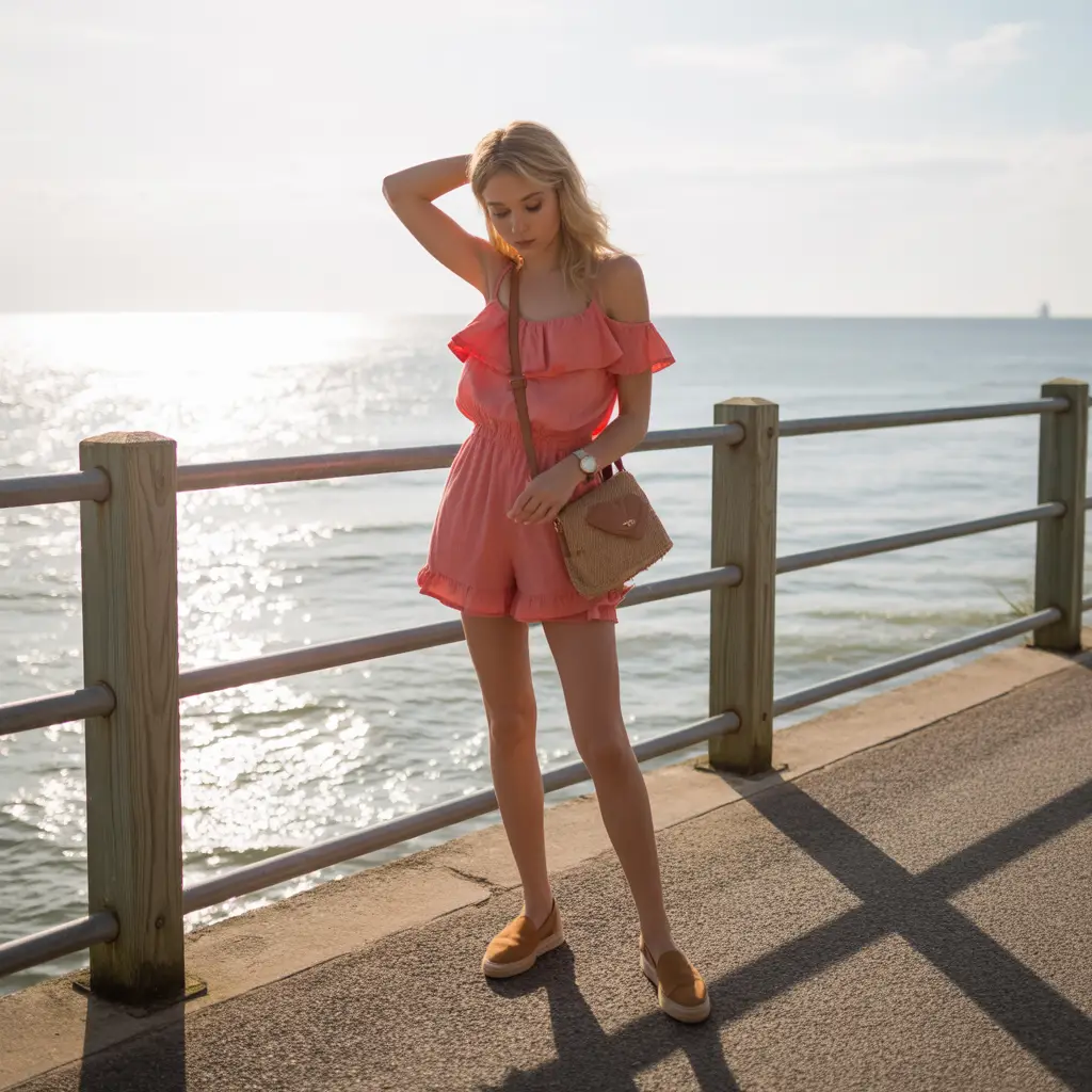 Ruffled Romper with Espadrilles