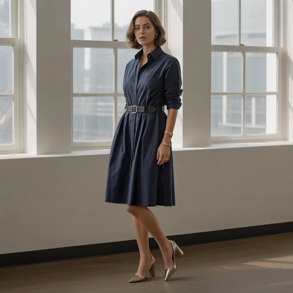 Shirt Dress with Belt and Heels