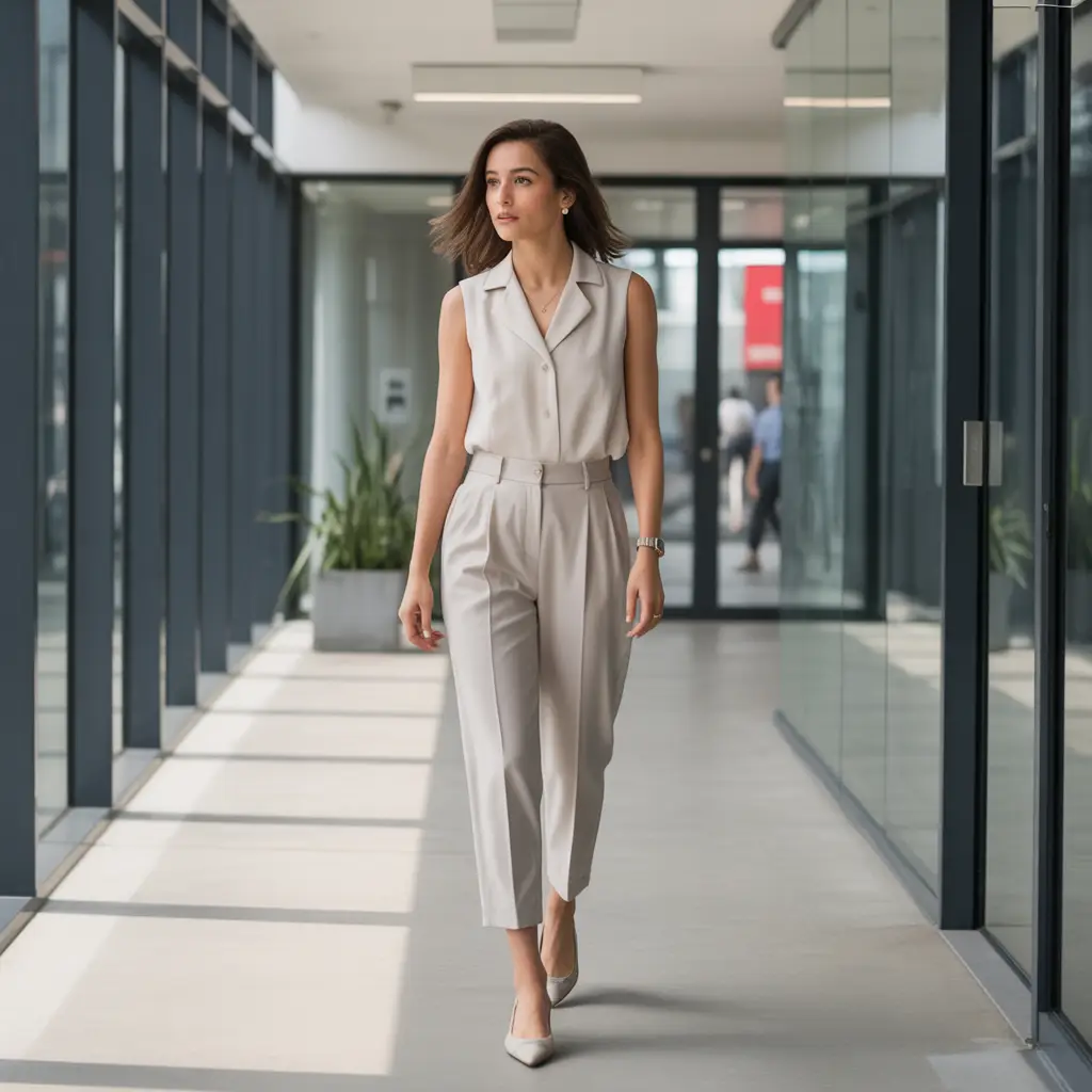 Sleeveless Blouse and Cropped Trousers