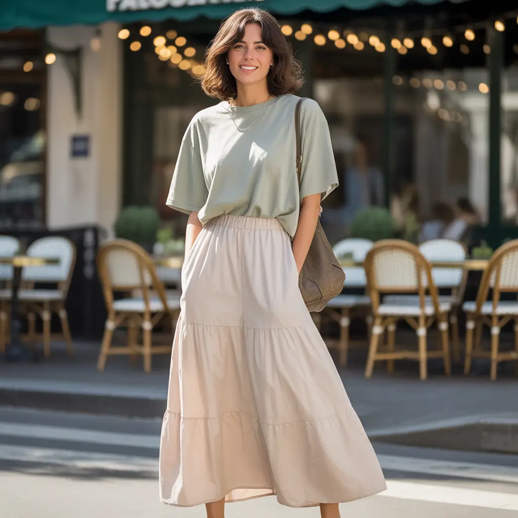 Tiered Maxi Skirts with Oversized Tees