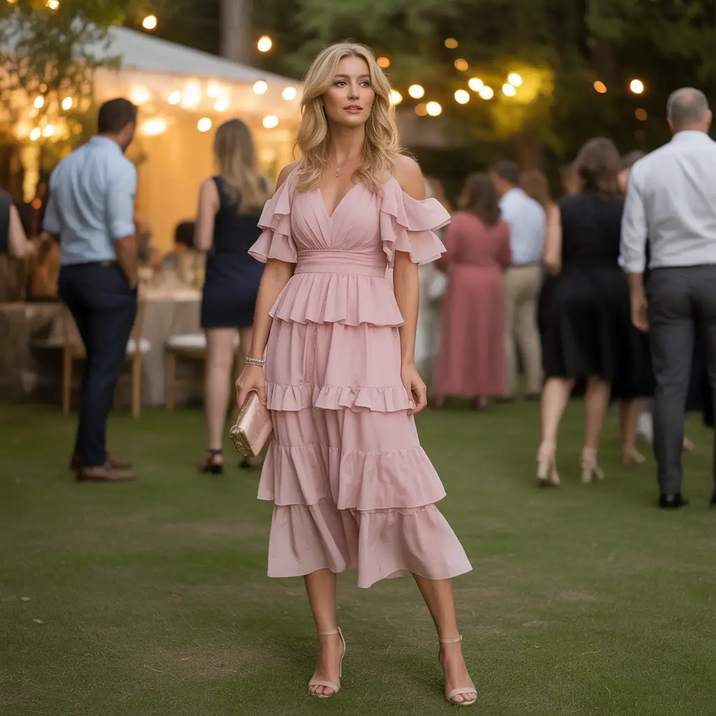 Tiered Ruffle Dress with Heeled Sandals