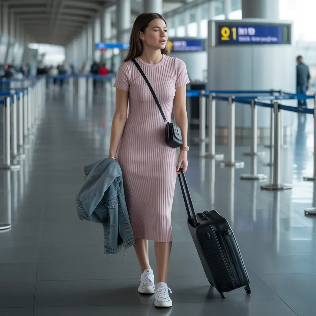 18 Best Airport Summer Outfits for Effortless Travel Style 9 Travel Dress with Sneakers