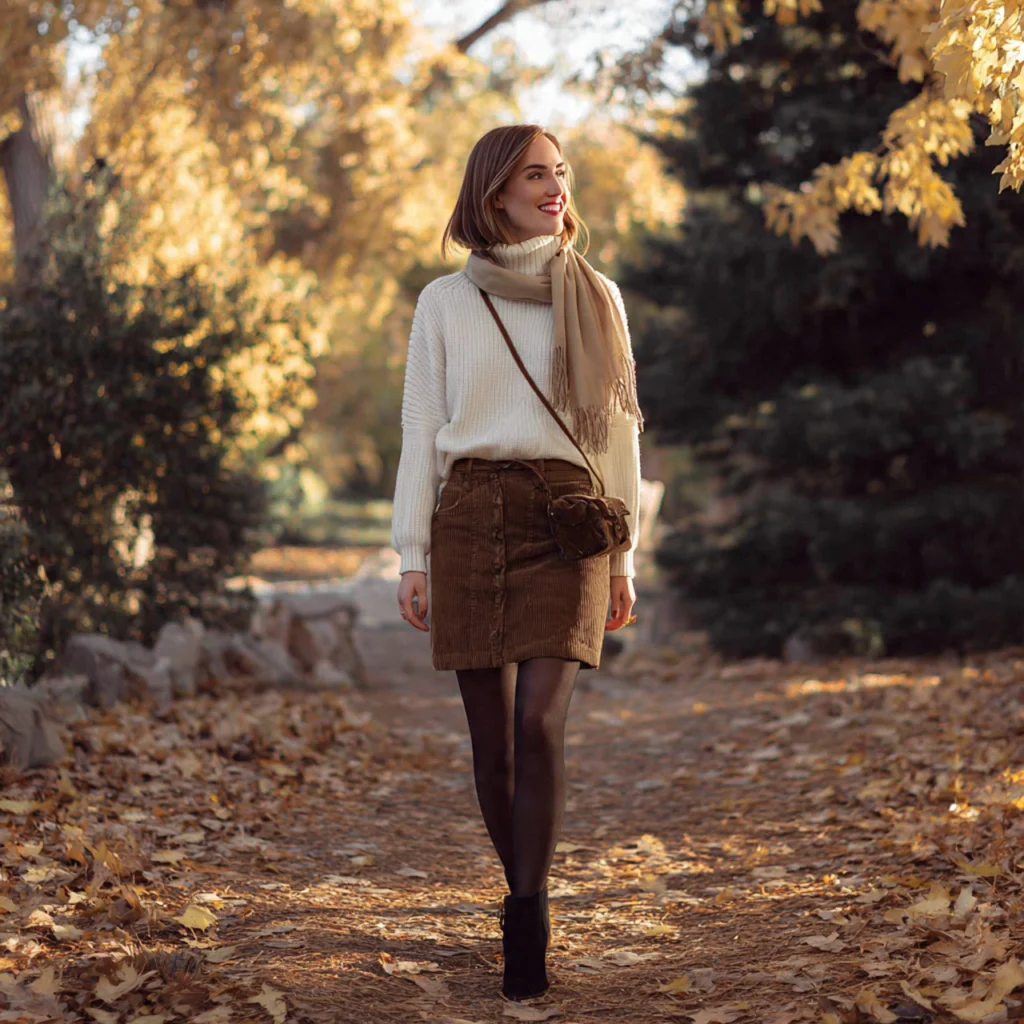 Turtleneck with Corduroy Skirt and Tights