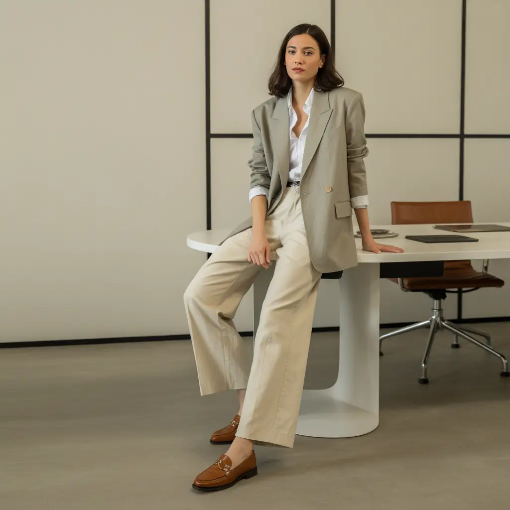 Unstructured Cotton Blazer with Linen Pants