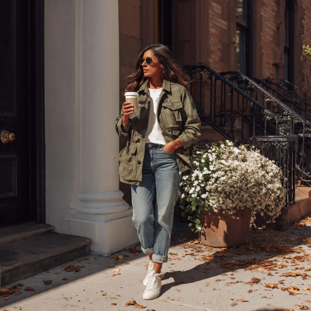 Utility Jacket with T-Shirt, Jeans and Sneaker