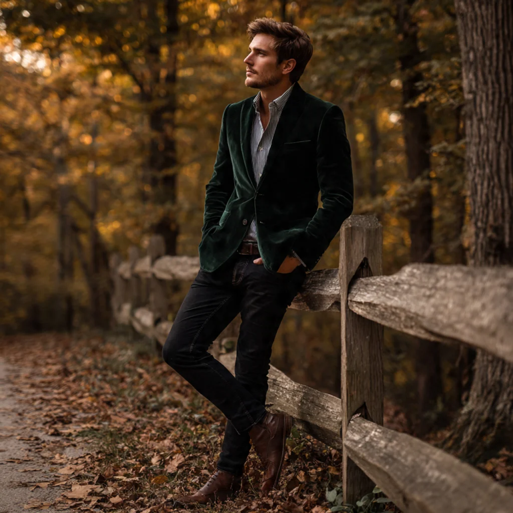 Velvet or Corduroy Blazer With Dark Jeans