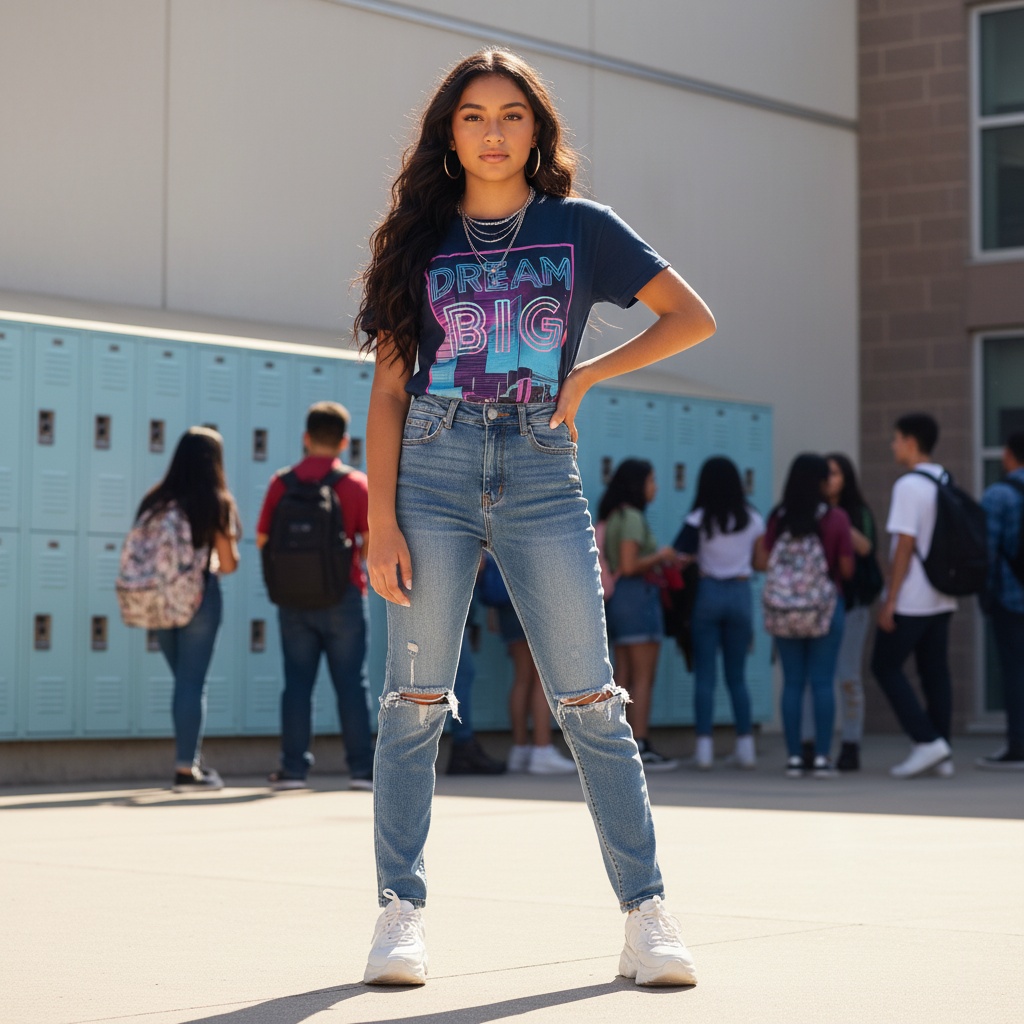 Latina Back to School Outfits: 21 Stylish Looks to Slay Every Classroom 11 Bold Graphic Tee Moments