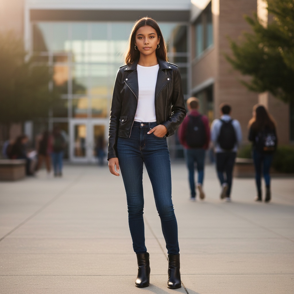 Latina Back to School Outfits: 21 Stylish Looks to Slay Every Classroom 12 Latina Leather Jacket Edge