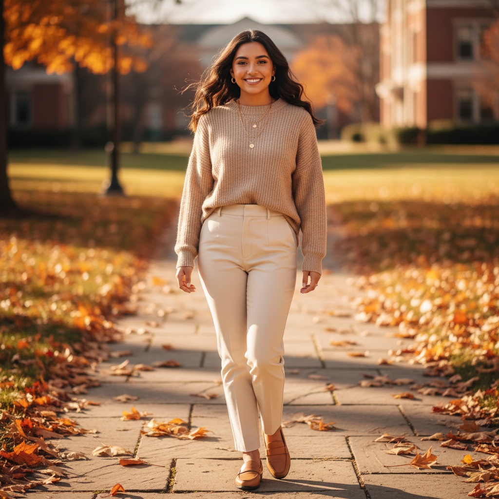 Latina Back to School Outfits: 21 Stylish Looks to Slay Every Classroom 2 Neutral Chic with Gold Touches