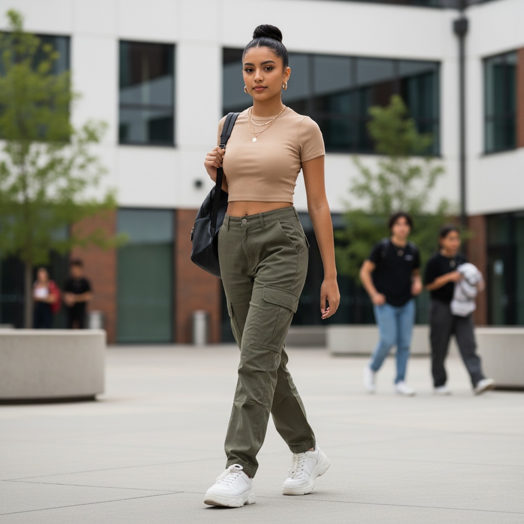 Latina Back to School Outfits: 21 Stylish Looks to Slay Every Classroom 9 Crop Top and Cargo Balance