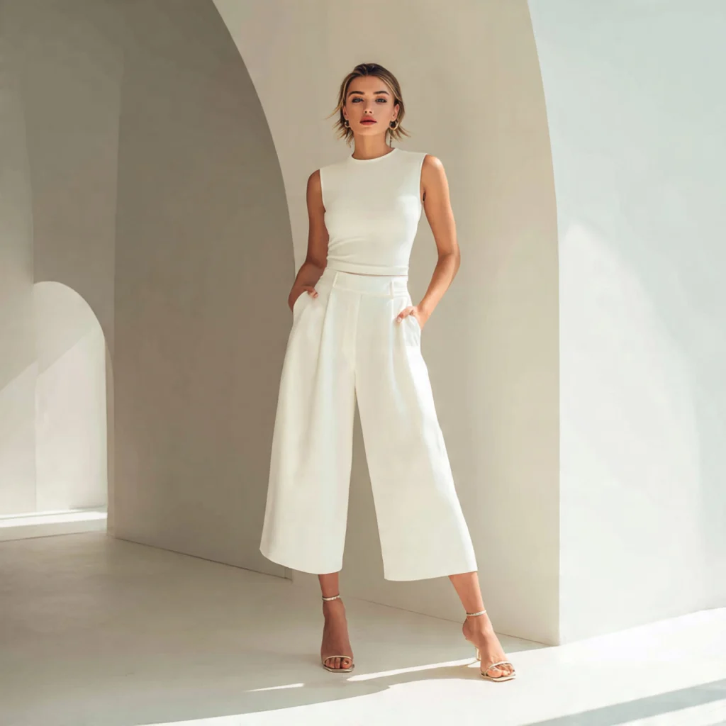 All White Party Outfits With Culottes