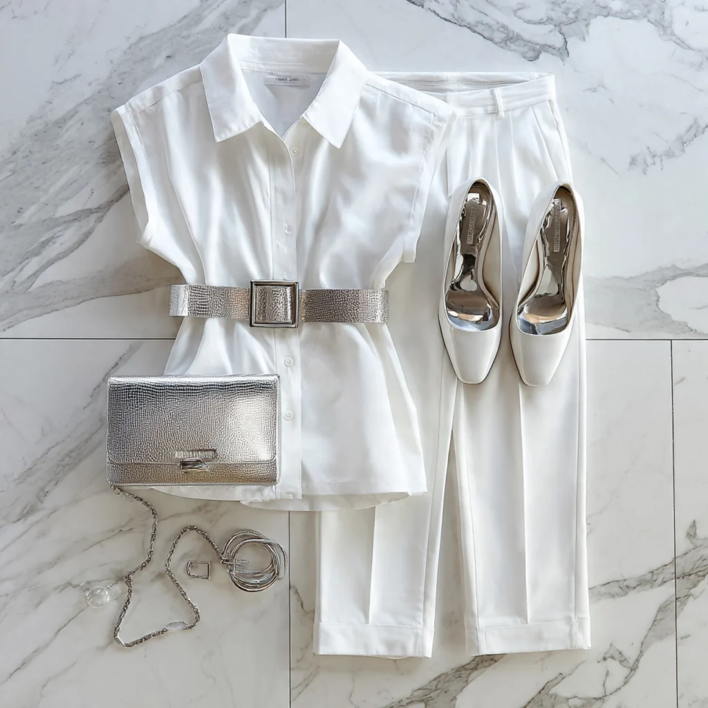 All White Party Outfits With Metallic Accents