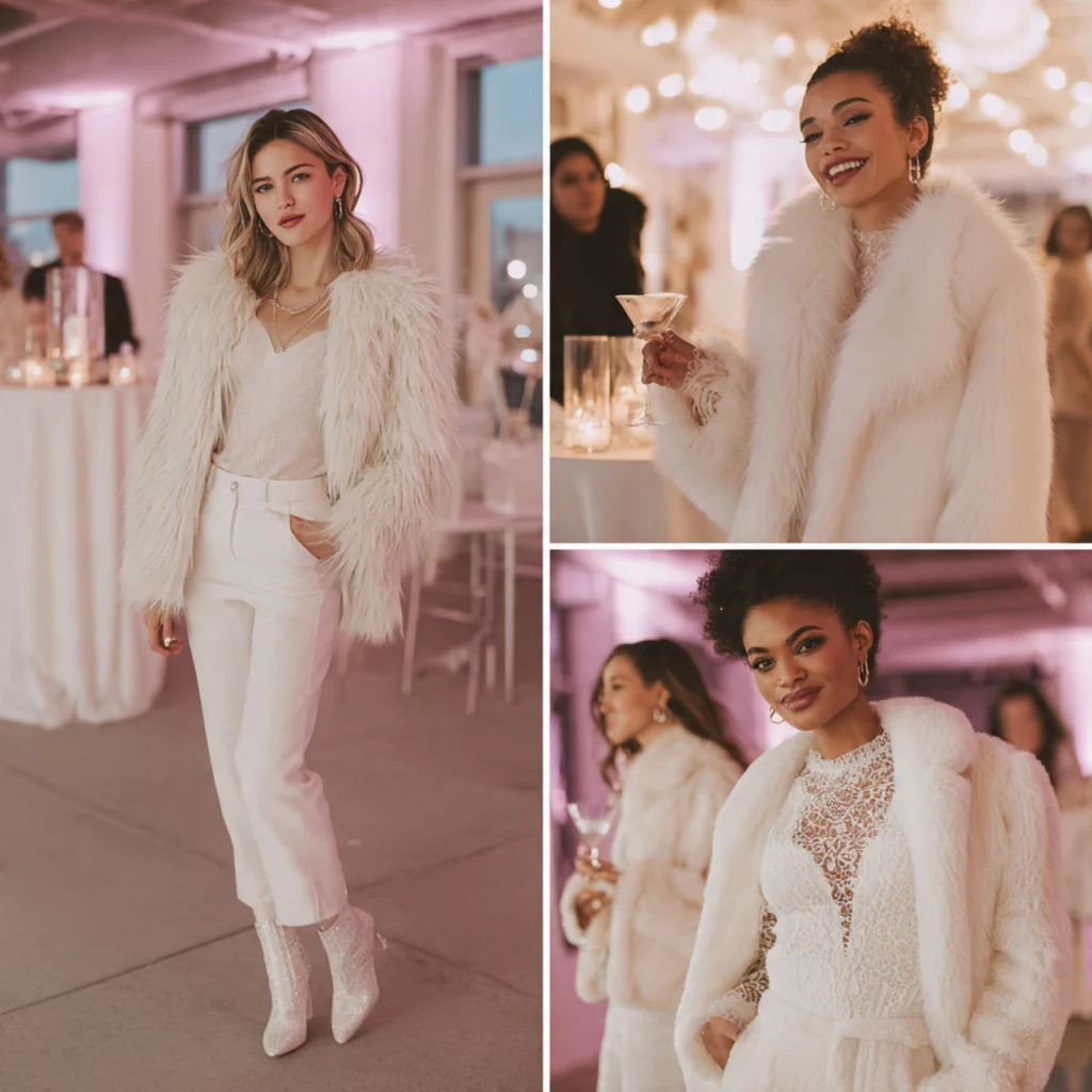 All White Party Outfits With Shearling or Faux Fur