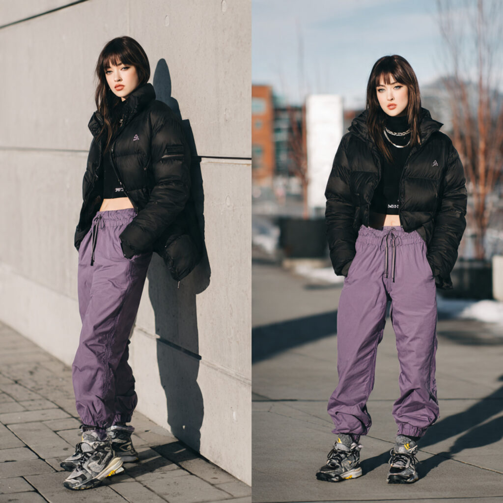 27 Trendy Winter Outfits for Teens: Layering, Color & Comfort 12 Athleisure Joggers and Cropped Puffer Idea
