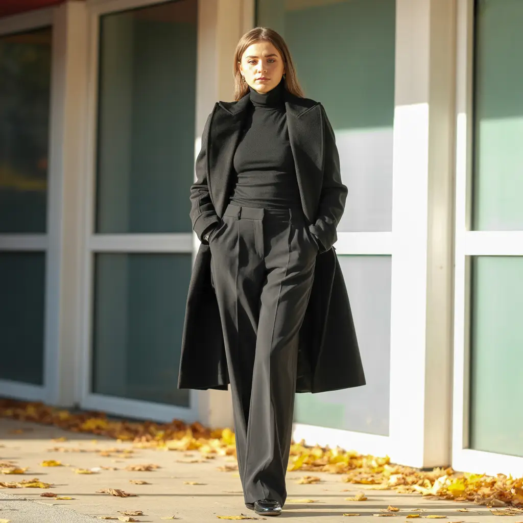 Back to School Outfits Highschool Black – Black Layer Overcollar Coat
