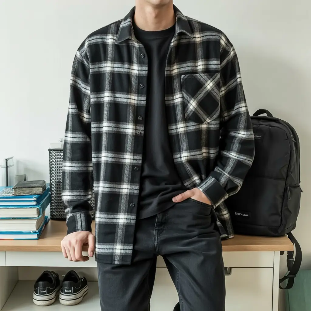 Back to School Outfits Highschool Black – Casual Black Plaid Layer