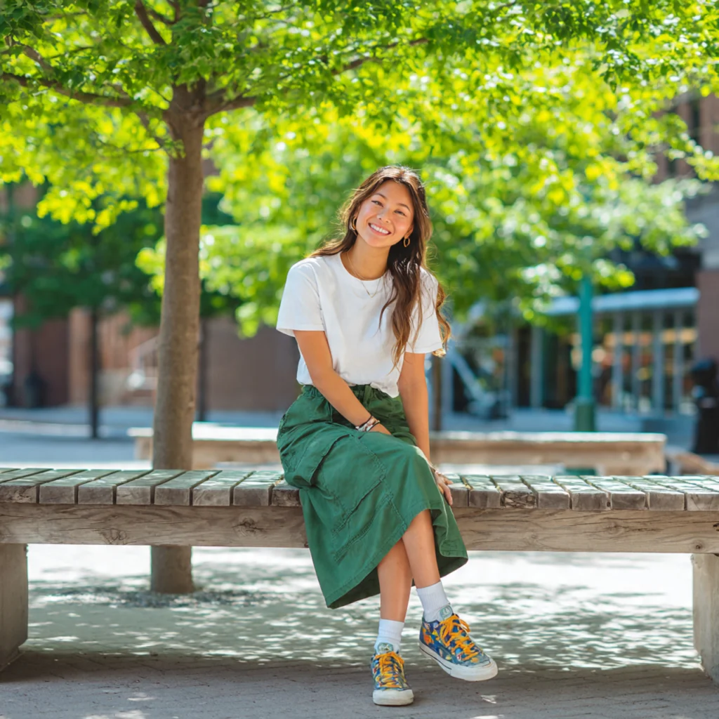 Basic White Tee with Bright Cargo Skirt