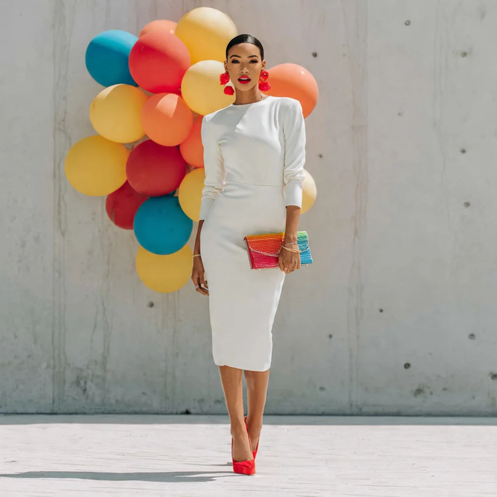 Birthday Party Outfits: Classic White Dress with Bold Accessories