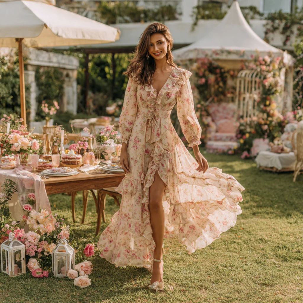 Birthday Party Outfits: Floral Dress with Ruffled Details