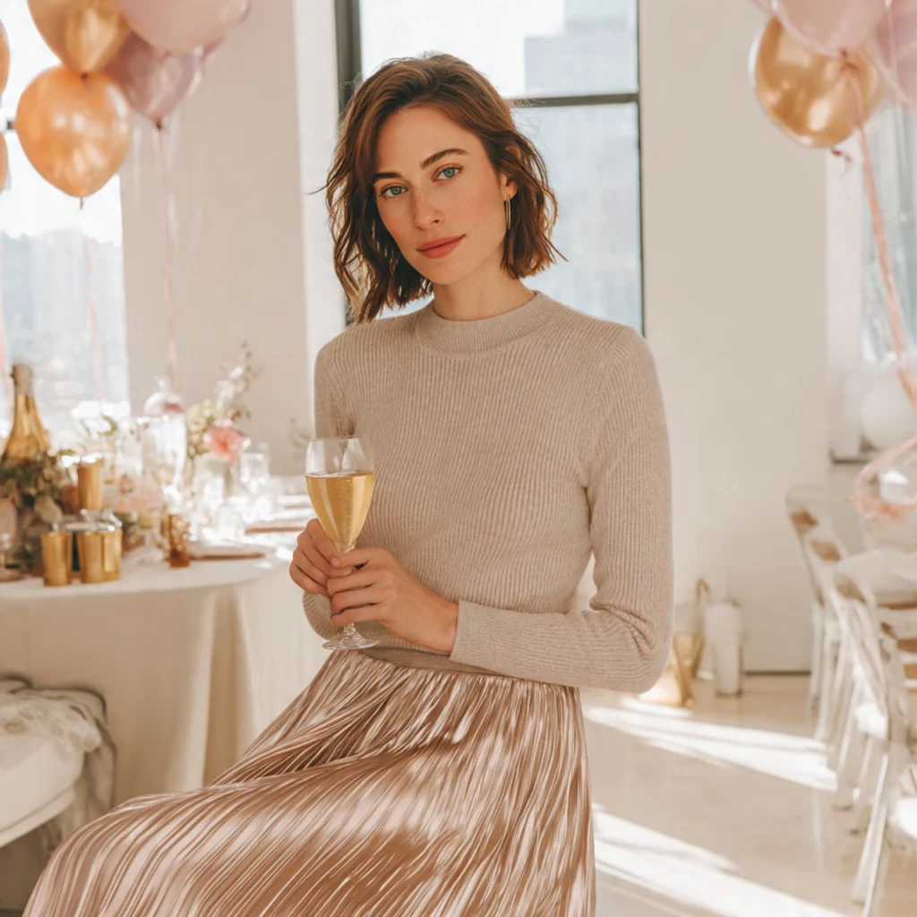 Birthday Party Outfits: Knit Top and Pleated Midi Skirt