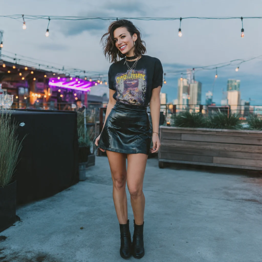 Birthday Party Outfits: Leather Skirt and Graphic Tee
