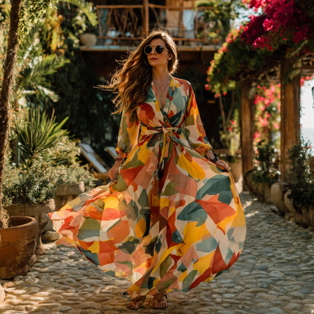 Birthday Party Outfits: Maxi Dress with Bold Print