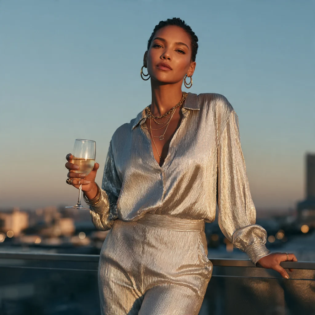 Birthday Party Outfits: Monochrome Metallic Look