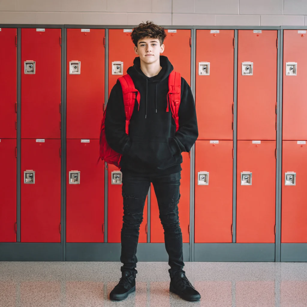 Black Back to School Outfits with Bright Accent Accessory