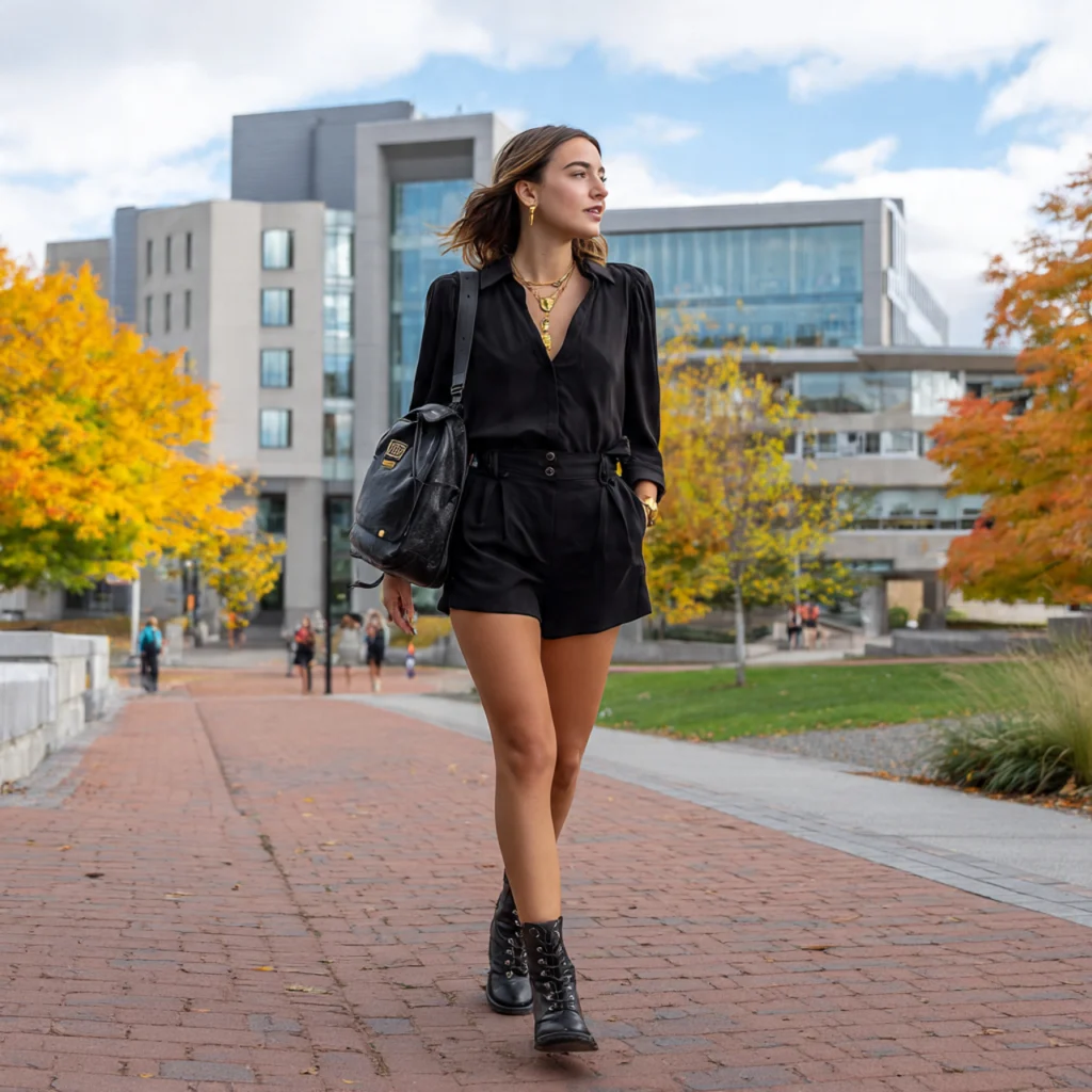 Black Back to School Outfits with Tailored Shorts