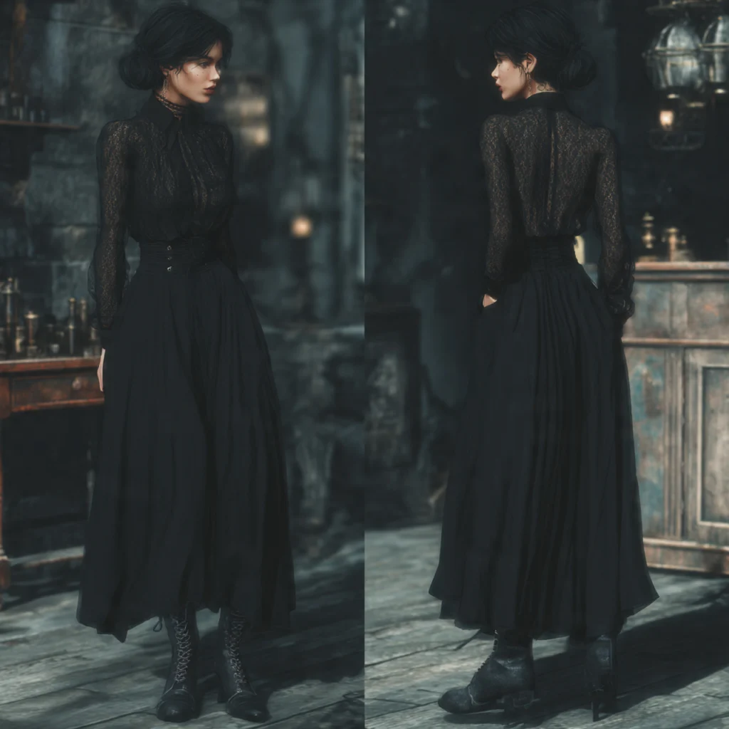 Black Skirts in Trad Goth Outfits
