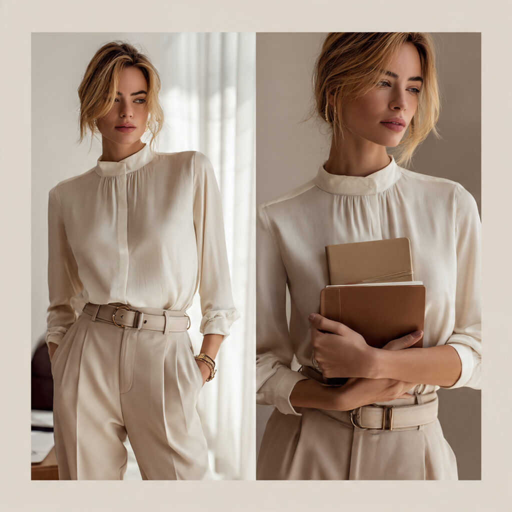Blouse with High-Waisted Trousers