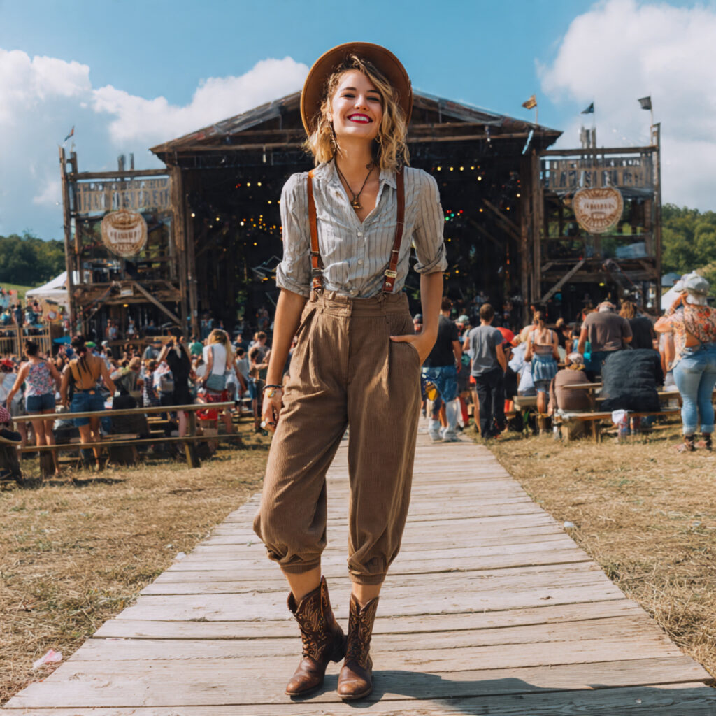 25 Trendy Country Concert Outfit Ideas to Rock Your Look 19 Button-Up Shirt with Suspenders