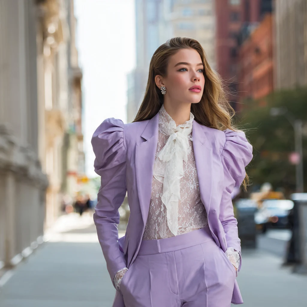 Coquette Outfit Ideas: Pastel Tailored Suit with Feminine Details