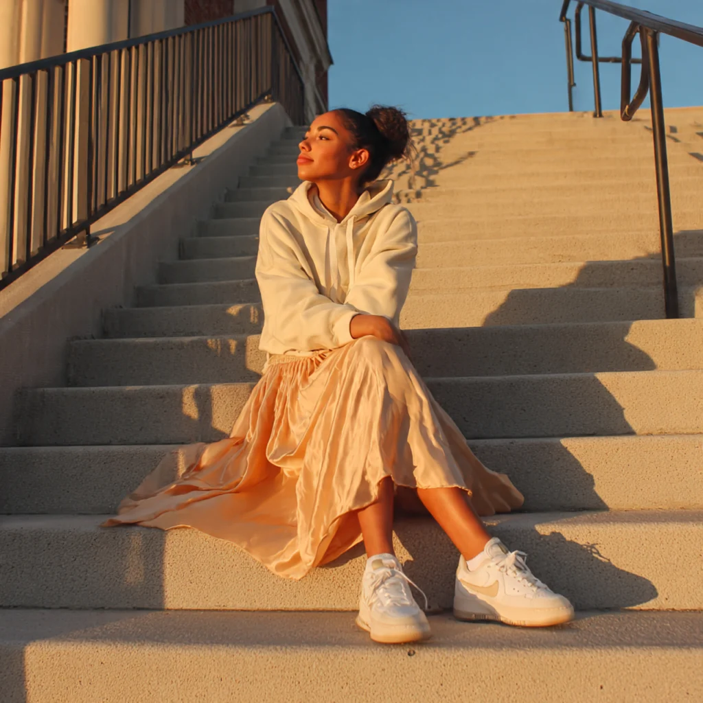 Cropped Hoodie and Midi Skirt