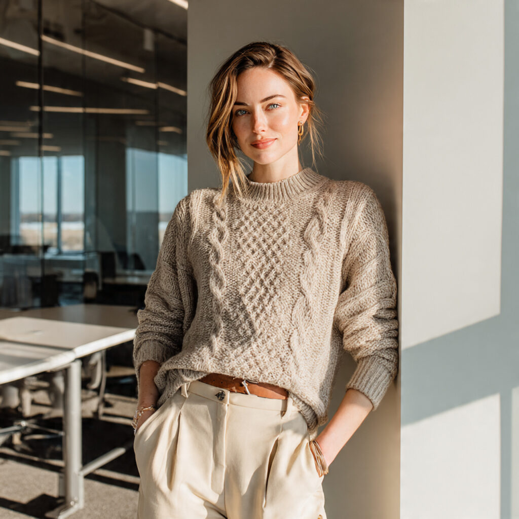 Cropped Trousers with Knit Sweater