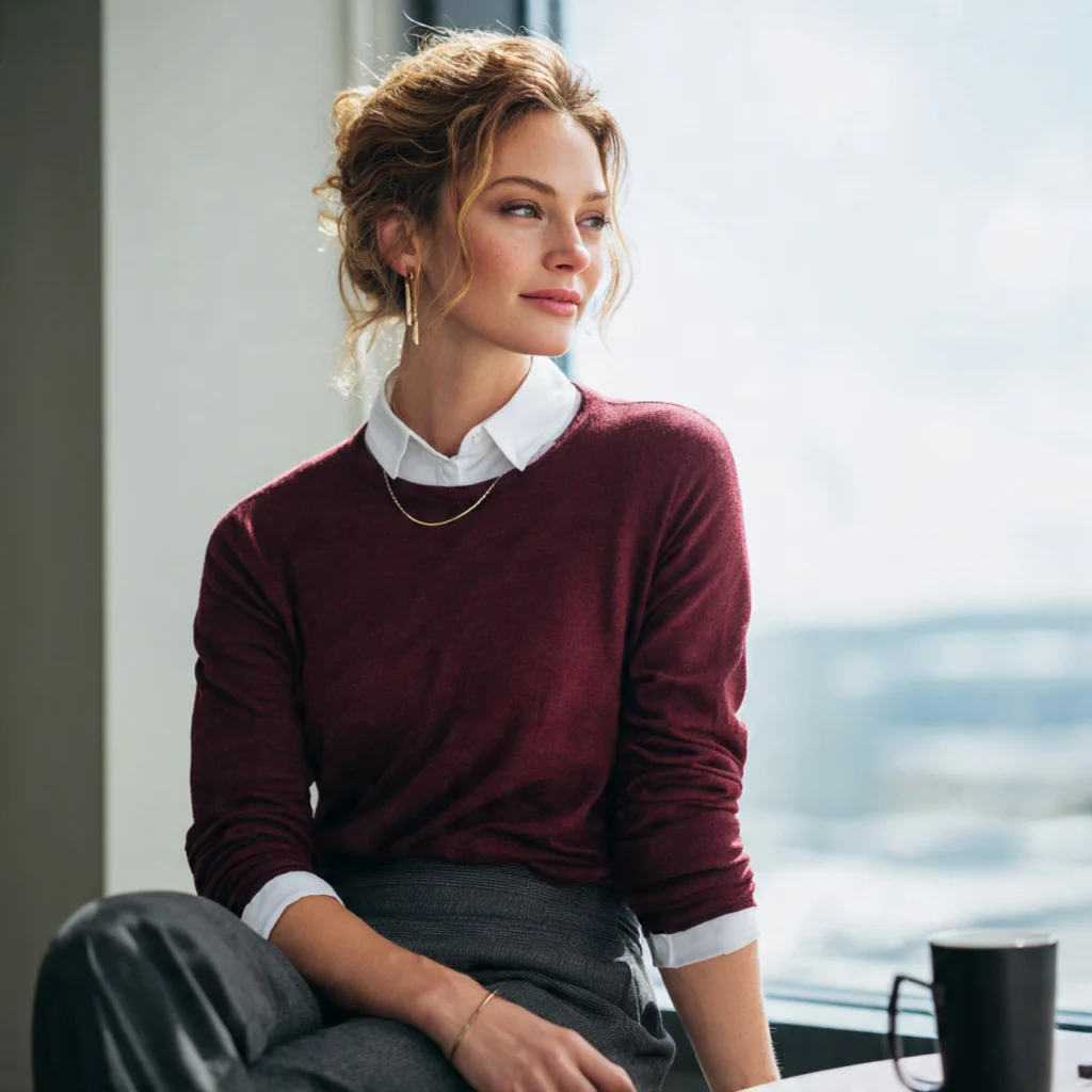 Fall Business Casual Outfits with a Pop of Burgundy