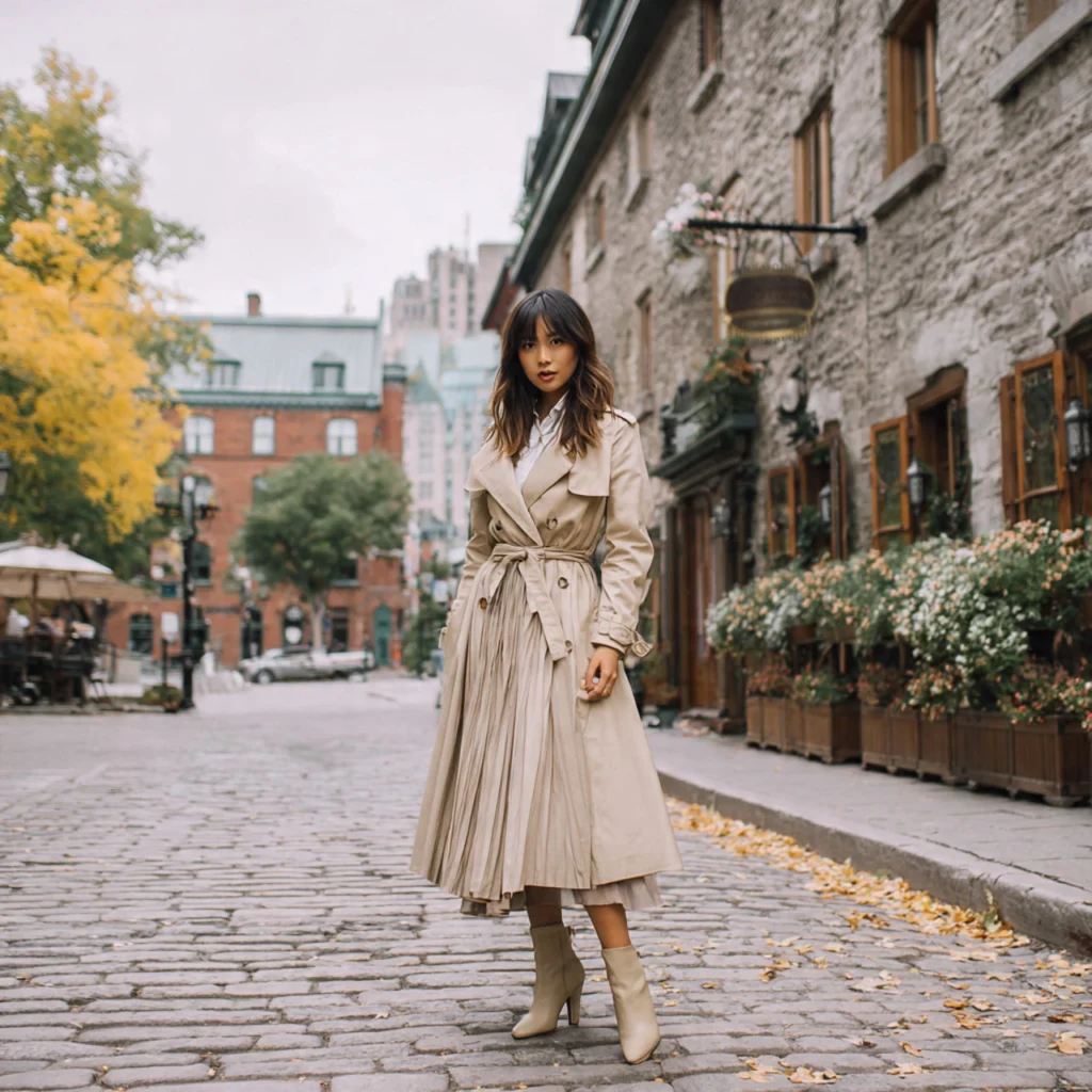 20 Best Fall Transition Outfits to Wear This Season 3 Fall Transition Outfits: Lightweight Trench Coat with a Midi Skirt