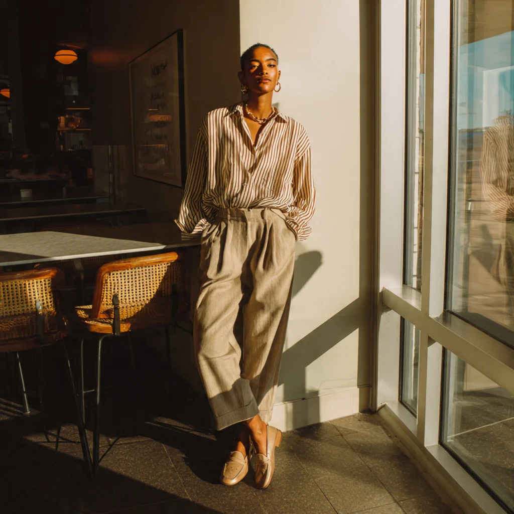 20 Best Fall Transition Outfits to Wear This Season 5 Fall Transition Outfits: Oversized Shirt with Tailored Trousers