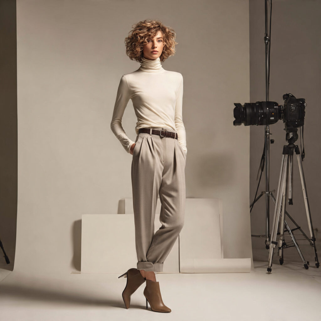 Fitted Turtleneck and Tailored Slacks