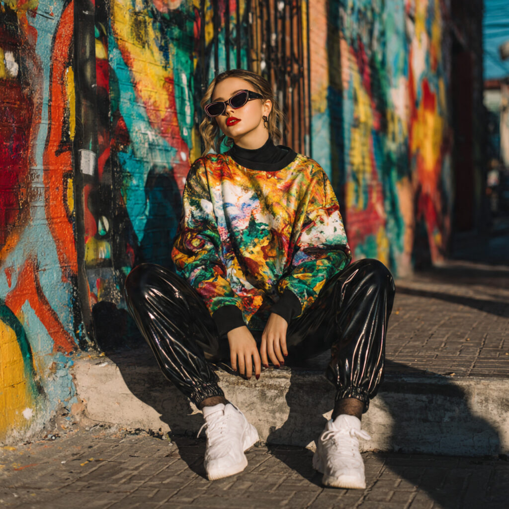 27 Trendy Winter Outfits for Teens: Layering, Color & Comfort 25 Graphic Sweatshirt and Leather Pants Idea