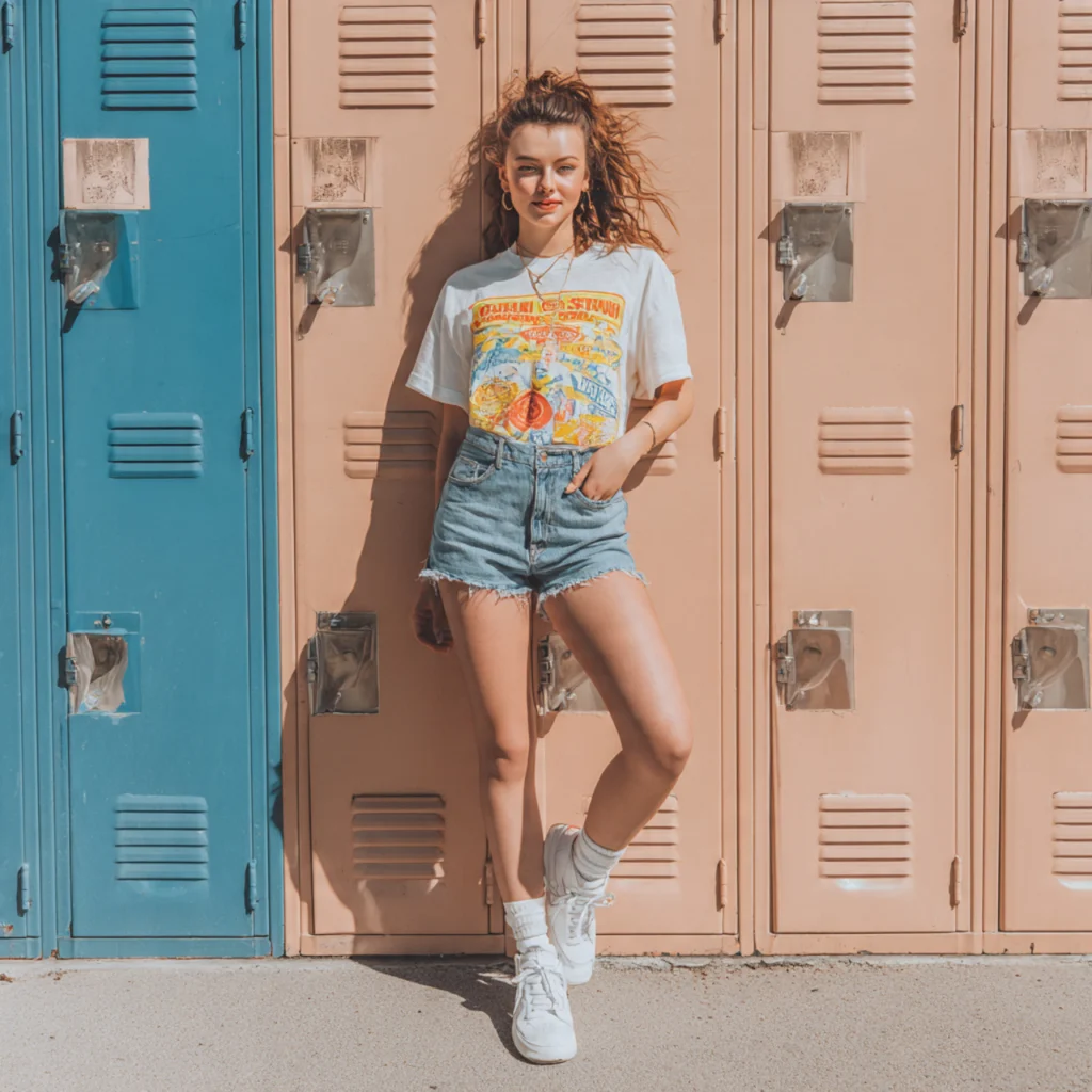 Graphic Tee and High-Waisted Shorts